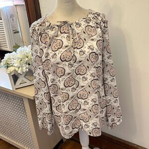 Loft cream floral long sleeve mixed media blouse Size S EUC